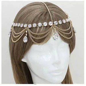 Head chain , gold head chain , bridal head chain , crystal head chain